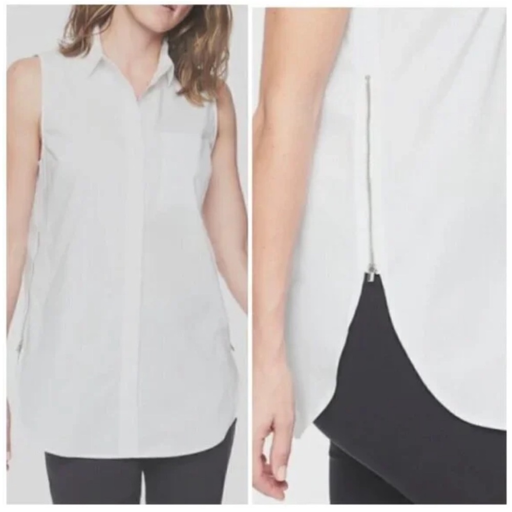ATHLETA hays sleeveless button down shirt top zipper side slits size medium